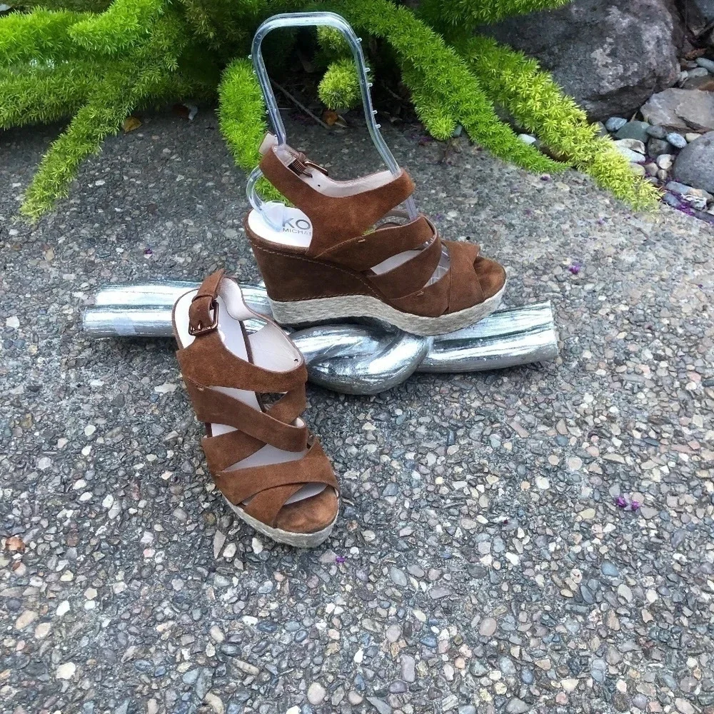 Kors Michael Kors Brown Suede Platform Espadrille Wedge Sandals Size 8.5 M